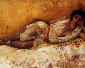 埃德温罗德威克斯 - Moorish Girl Lying on a Couch: Rabat Morocco